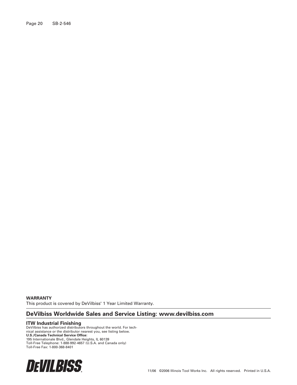 DeVilbiss COMPACT SB-2-546 User Manual | Page 20 / 20