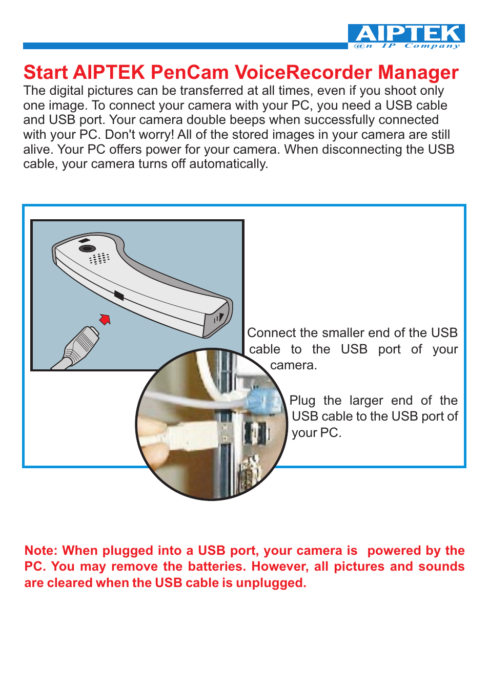 Start aiptek pencam voicerecorder manager | 'da Products PENCAM VOICE User Manual | Page 21 / 34