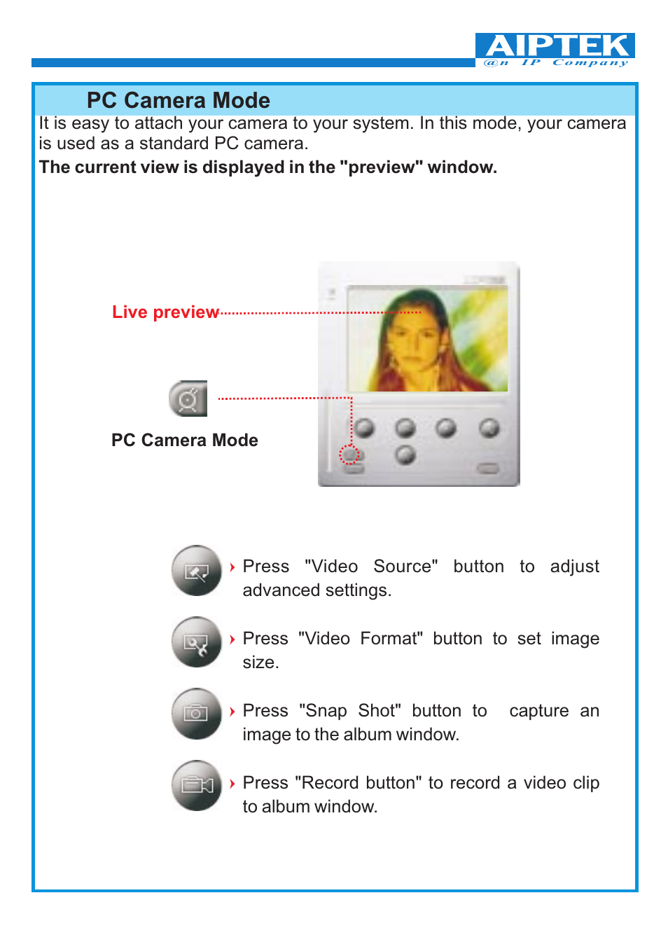 Pc camera mode | 'da Products PENCAM VOICE User Manual | Page 23 / 34