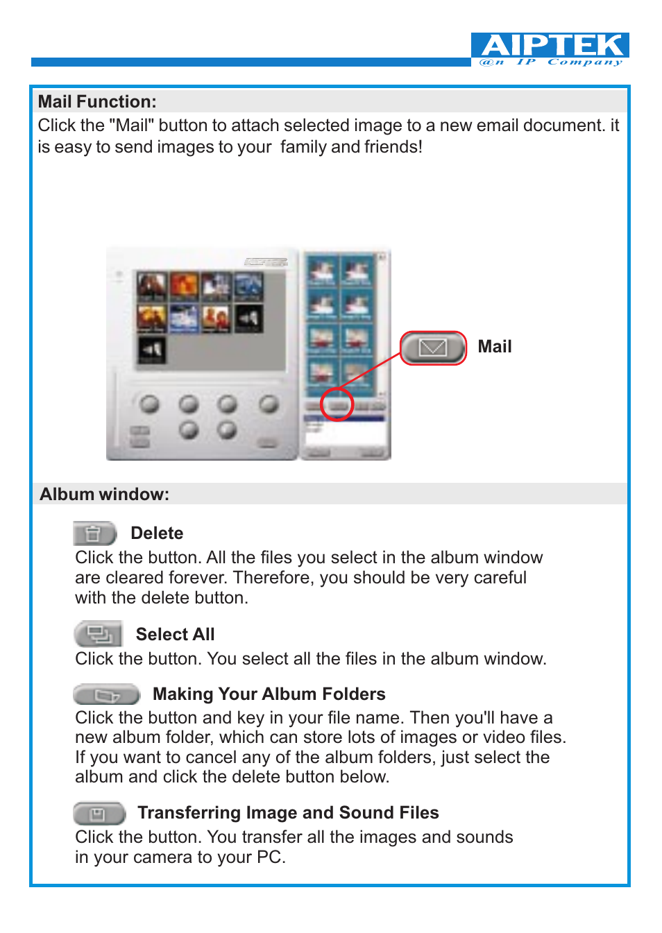 Mail function, Album window | 'da Products PENCAM VOICE User Manual | Page 29 / 34