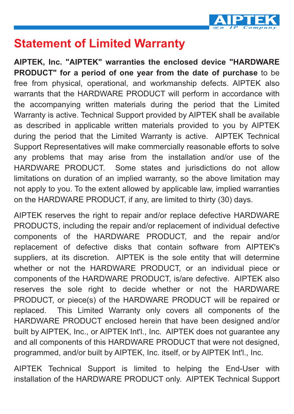 Statement of limited warranty | 'da Products PENCAM VOICE User Manual | Page 31 / 34