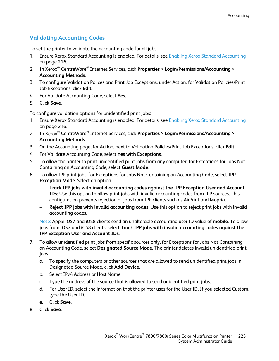 Validating accounting codes | Xerox WorkCentre 7835ii User Manual | Page 223 / 284