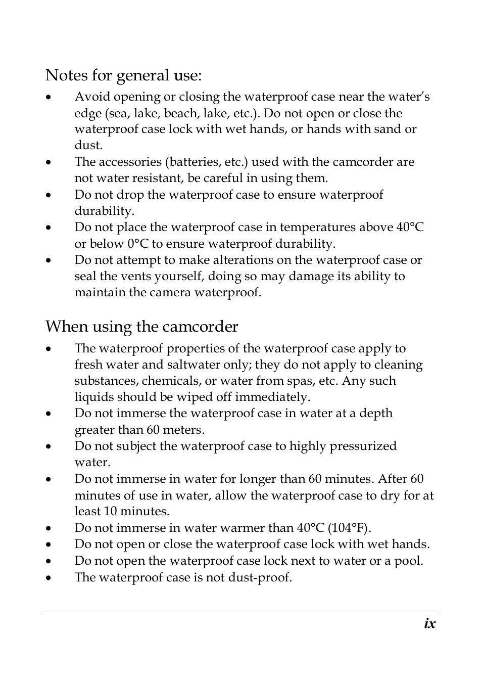 When using the camcorder | PRAKTICA SC1 User Manual | Page 10 / 65