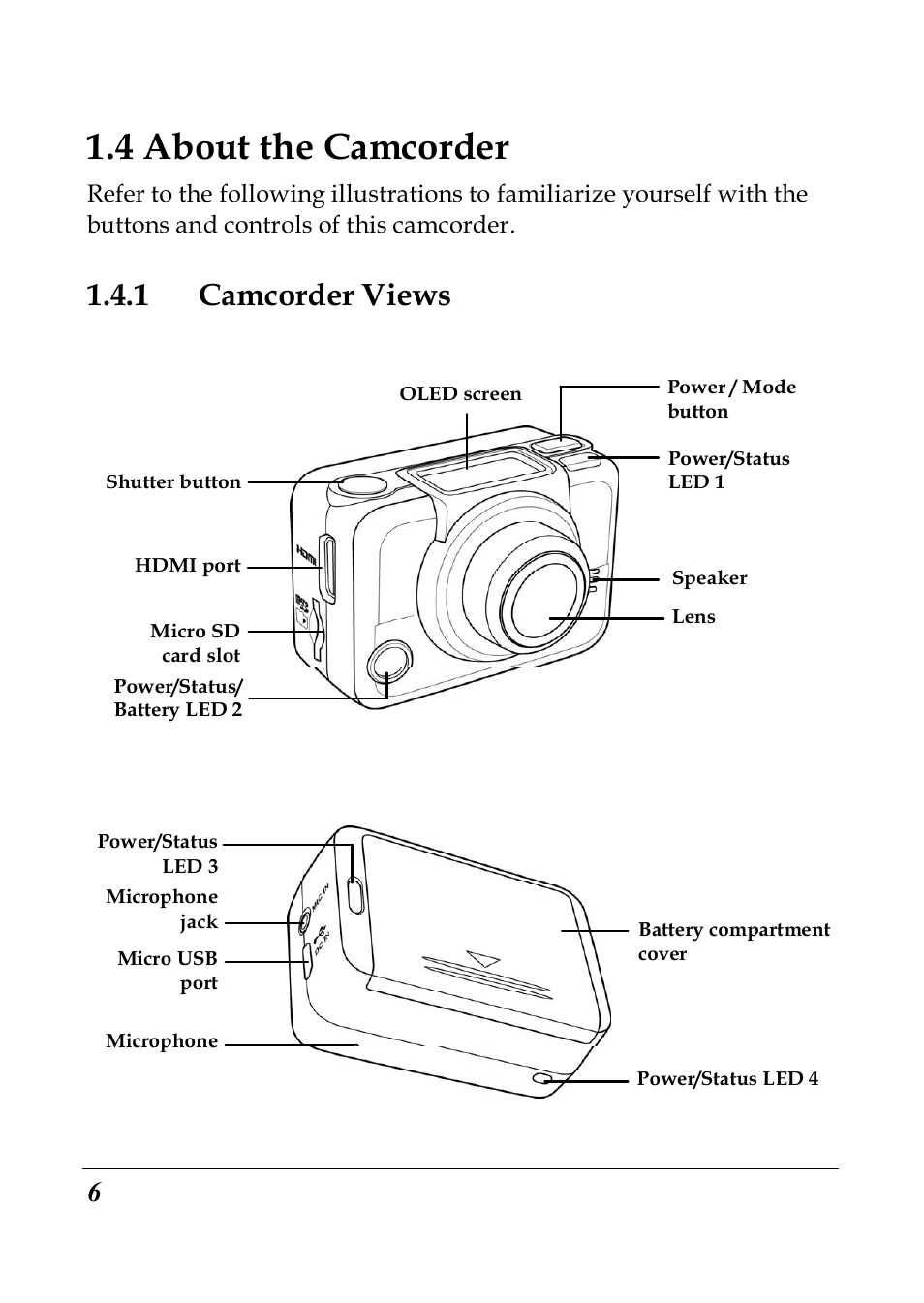 4 about the camcorder, 1 camcorder views | PRAKTICA SC1 User Manual | Page 18 / 65