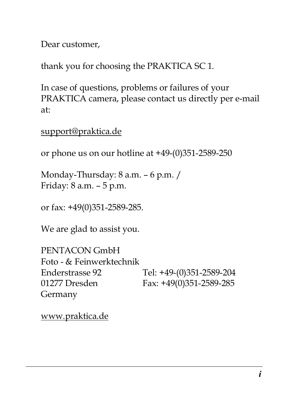 PRAKTICA SC1 User Manual | Page 2 / 65