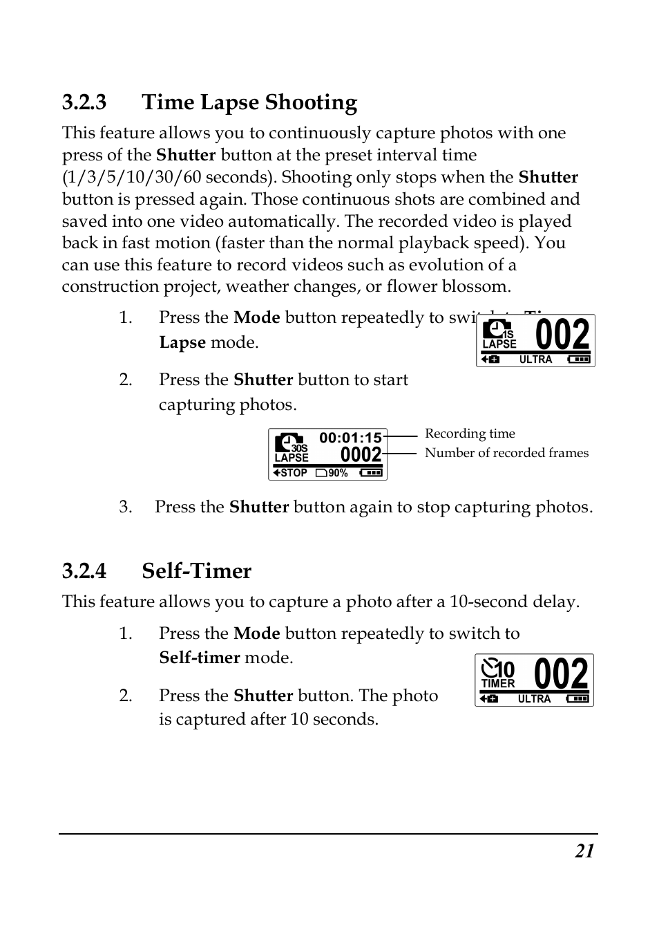 3 time lapse shooting, 4 self-timer | PRAKTICA SC1 User Manual | Page 33 / 65