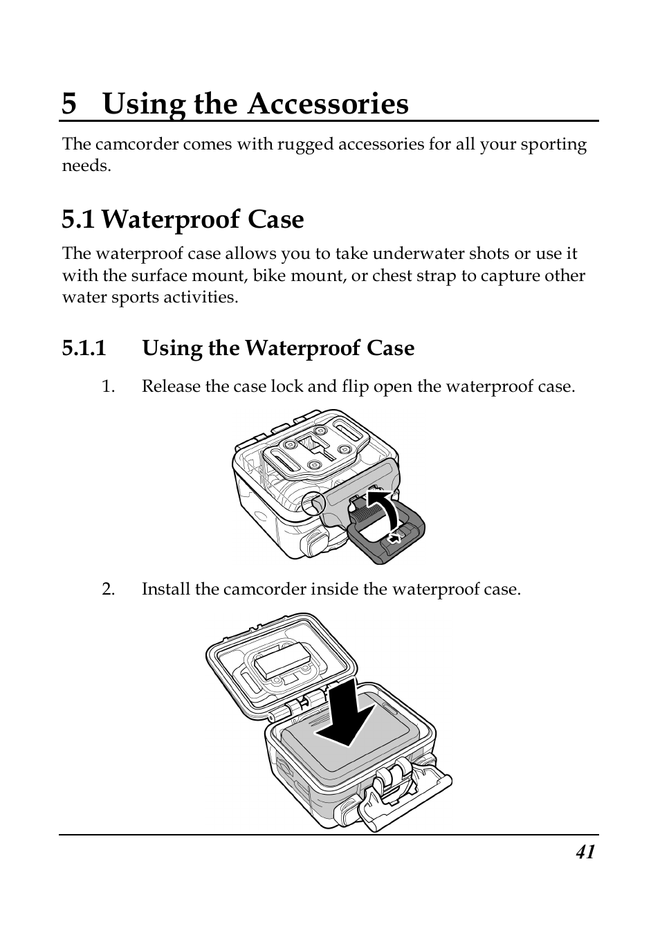 5 using the accessories, 1 waterproof case | PRAKTICA SC1 User Manual | Page 53 / 65