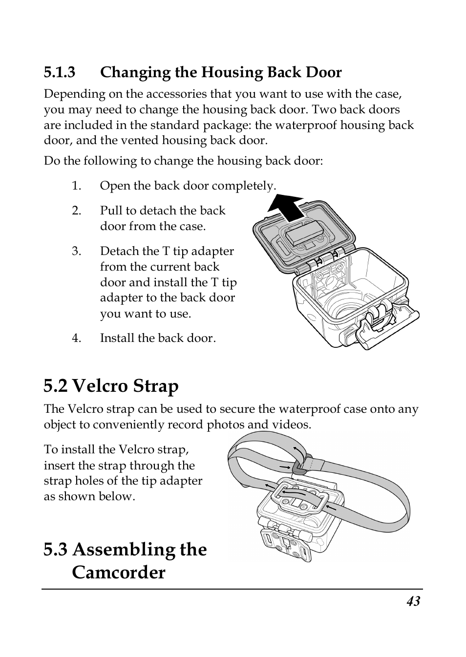 2 velcro strap, 3 assembling the camcorder | PRAKTICA SC1 User Manual | Page 55 / 65