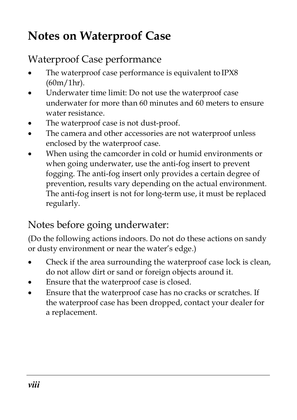 Waterproof case performance | PRAKTICA SC1 User Manual | Page 9 / 65