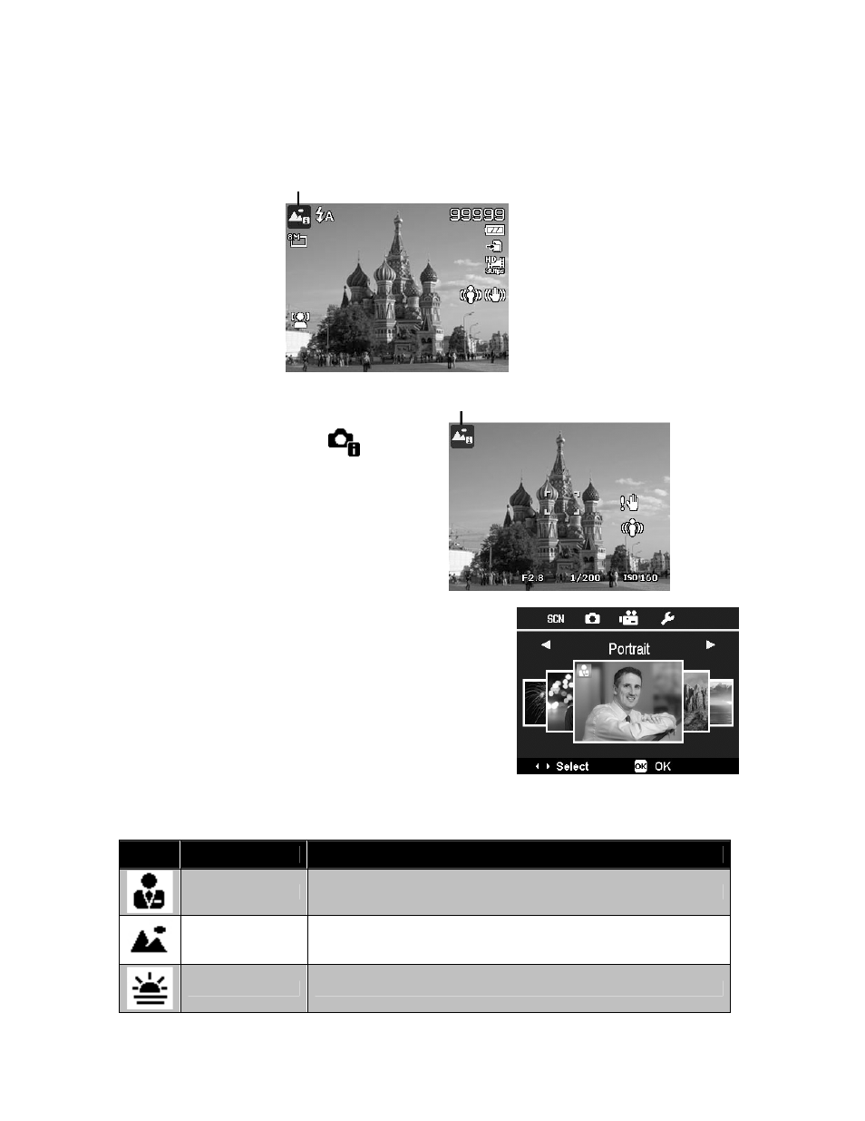 Using intelligent scene, Setting the scene mode | PRAKTICA luxmedia 18-Z36C User Manual | Page 29 / 65