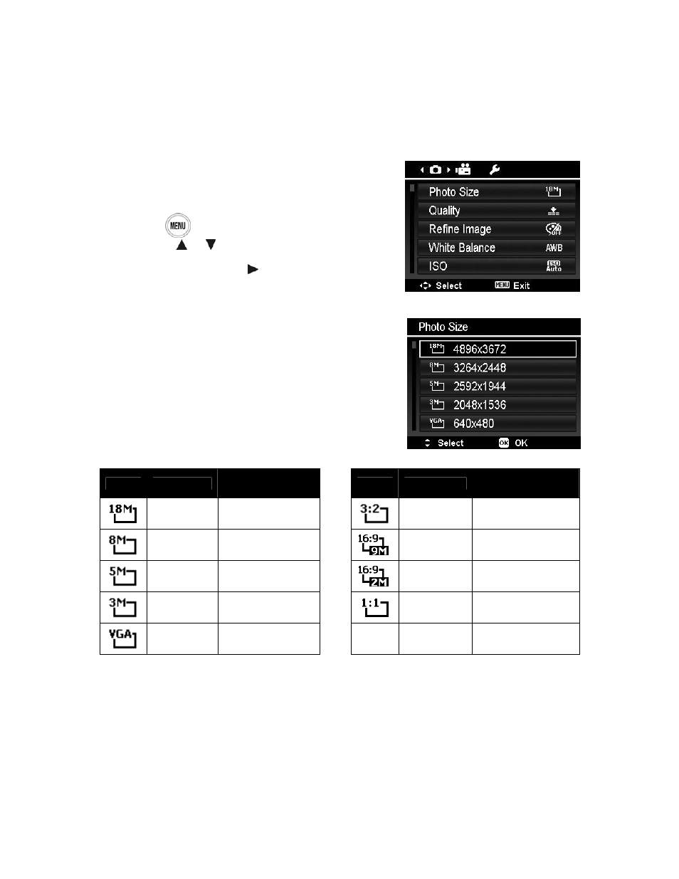 Using the record menu, Record menu, Photo size | PRAKTICA luxmedia 18-Z36C User Manual | Page 36 / 65