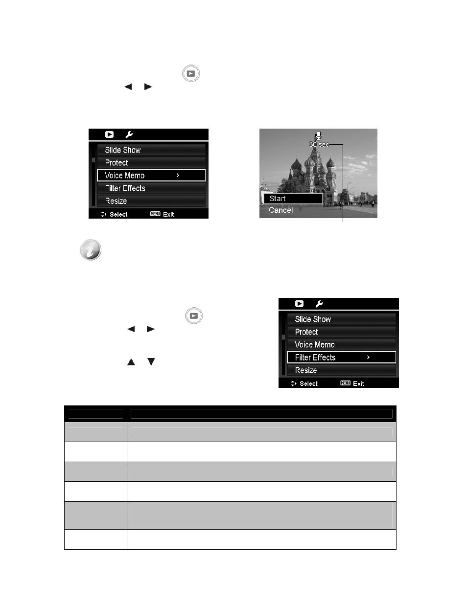 Voice memo, Filter effects, Soft | PRAKTICA luxmedia 18-Z36C User Manual | Page 48 / 65