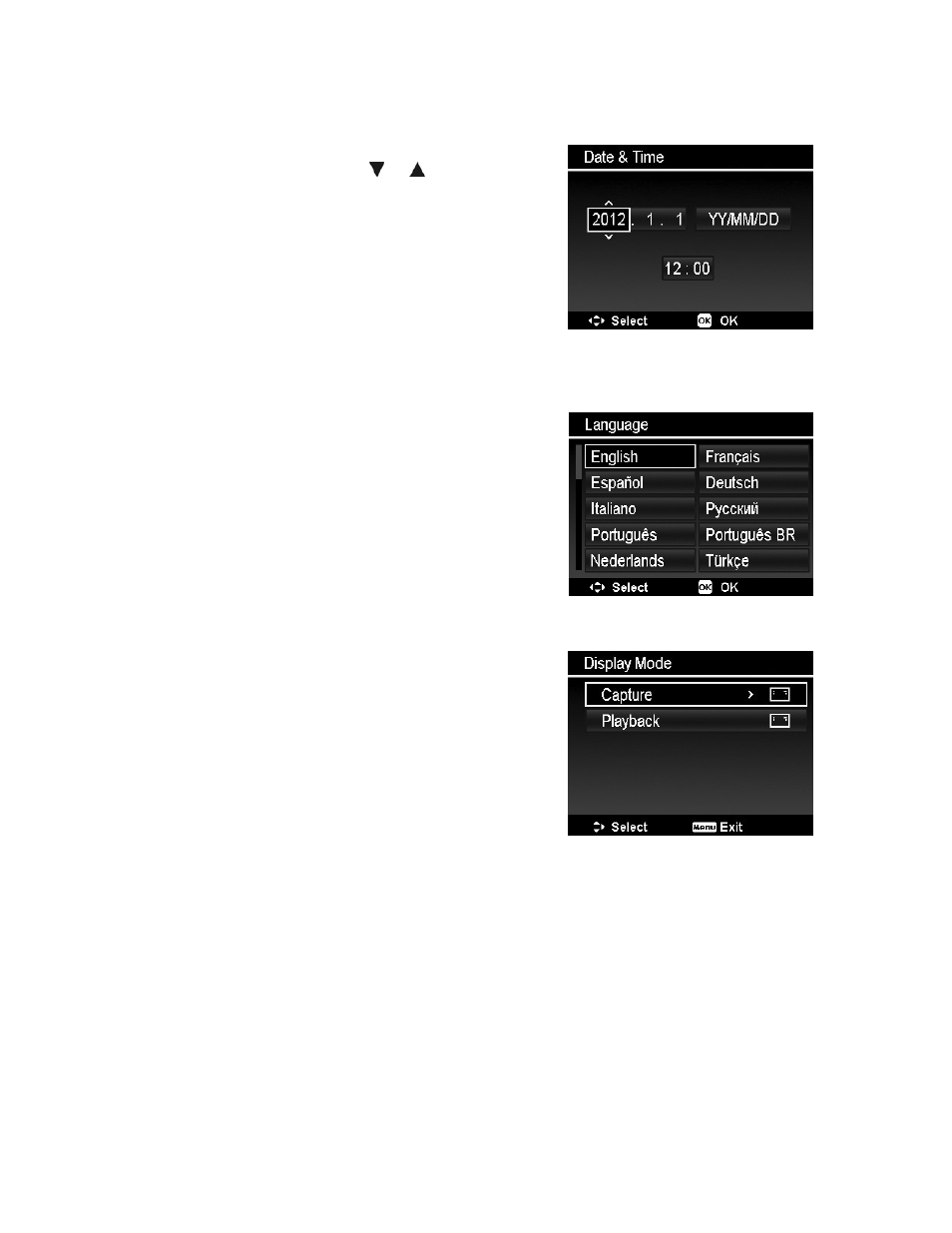 Setting date & time, Setting language, Setting display mode | PRAKTICA luxmedia 18-Z36C User Manual | Page 54 / 65