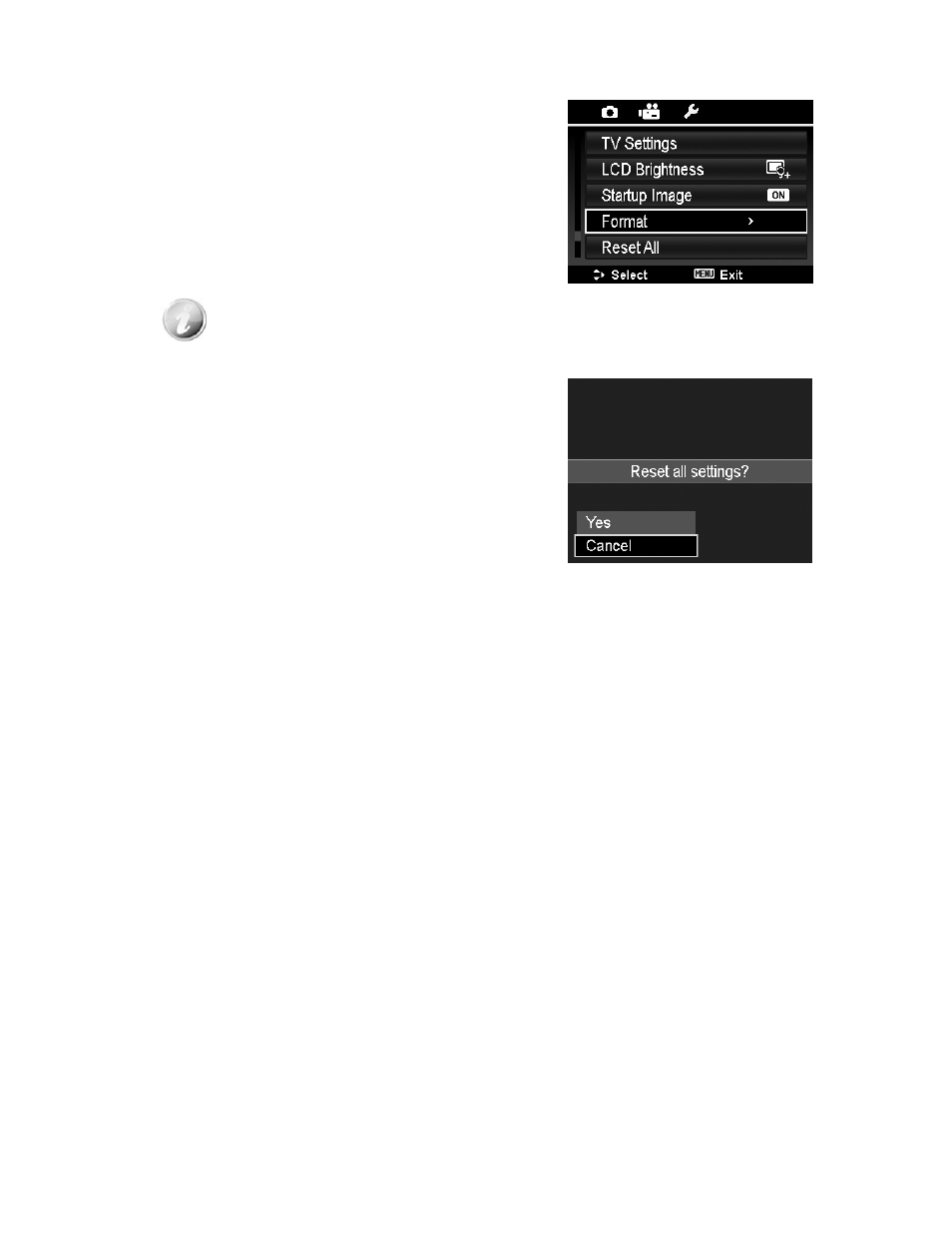 Setting format, Reset all | PRAKTICA luxmedia 18-Z36C User Manual | Page 56 / 65