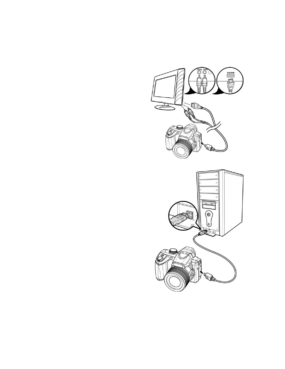 Making connections, Connecting the camera to a tv, Connecting the camera to a pc | PRAKTICA luxmedia 18-Z36C User Manual | Page 59 / 65
