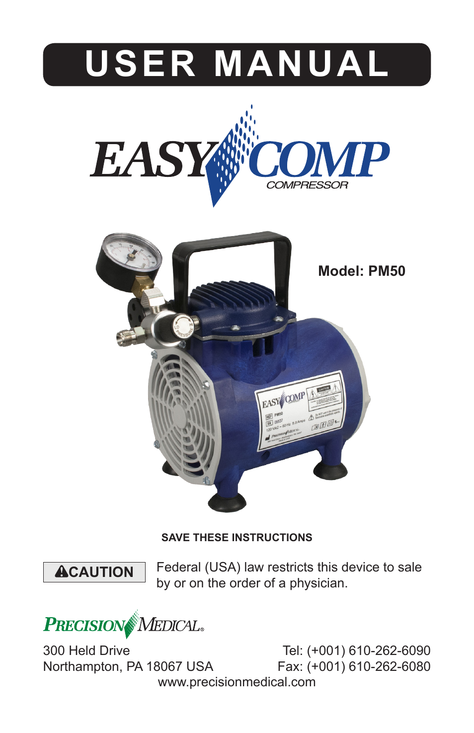 Precision Medical PM50 EasyComp Compressor User Manual | 12 pages