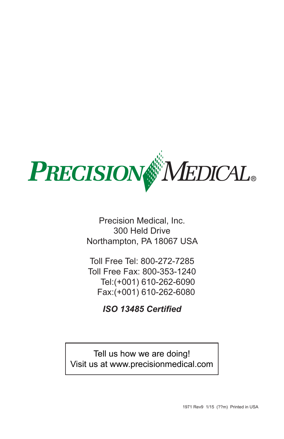 Precision Medical PM50 EasyComp Compressor User Manual | Page 12 / 12