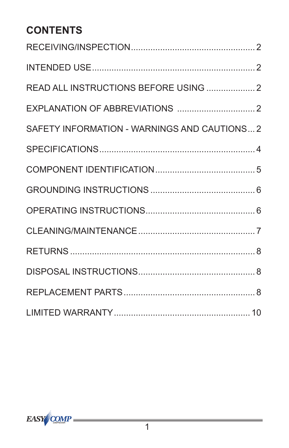 Precision Medical PM50 EasyComp Compressor User Manual | Page 2 / 12