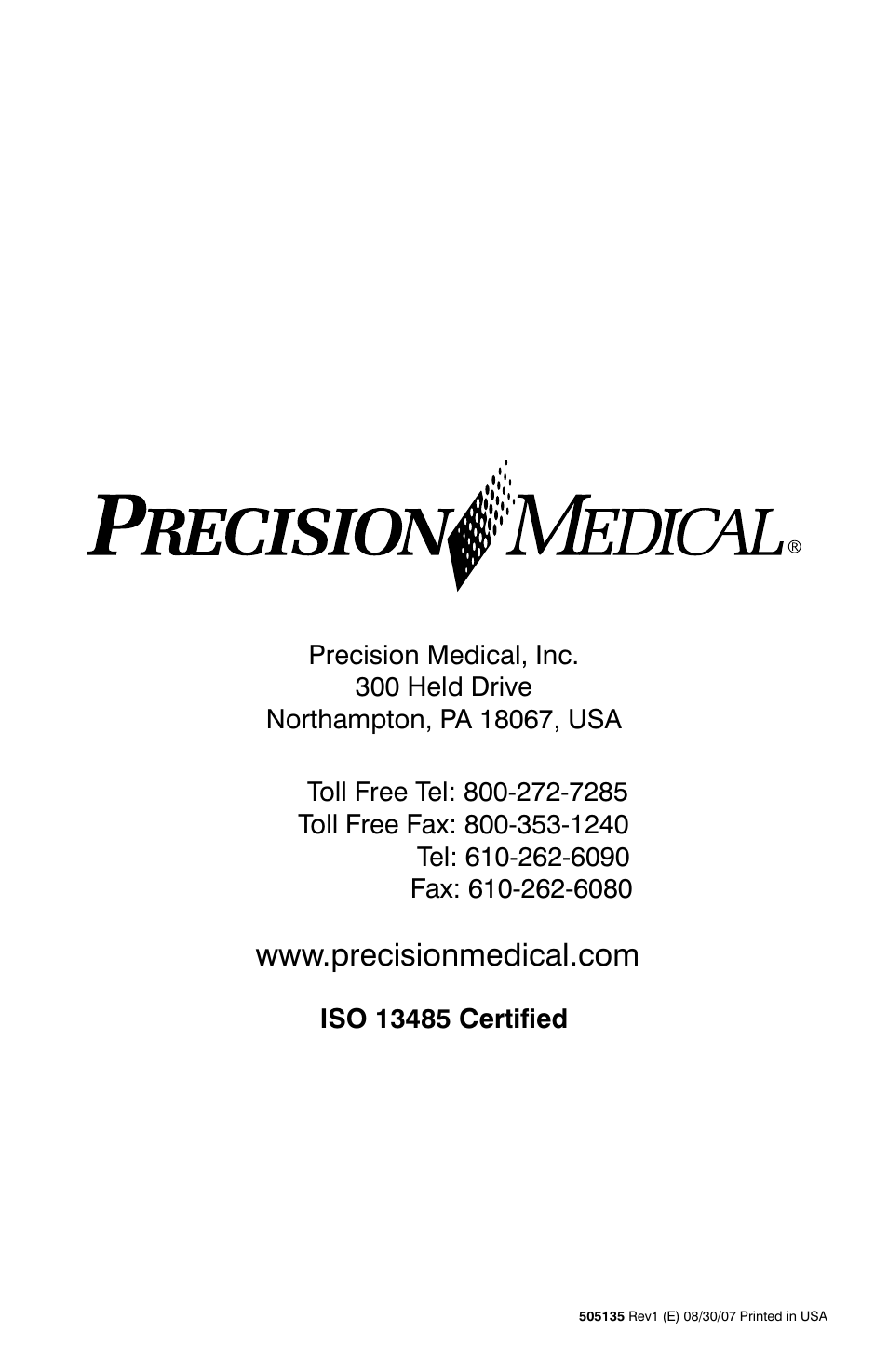 Precision Medical Oxygen Supply Manifold User Manual | Page 12 / 12