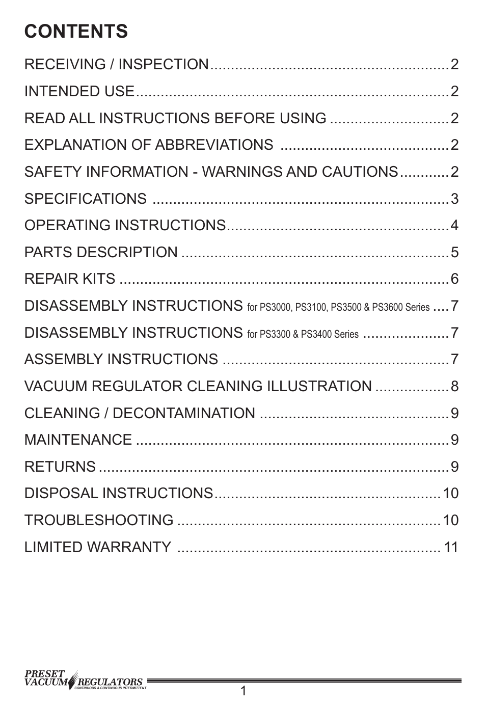 Precision Medical PreSet Continuous Vacuum Regulator 0-200mmHg User Manual | Page 2 / 12