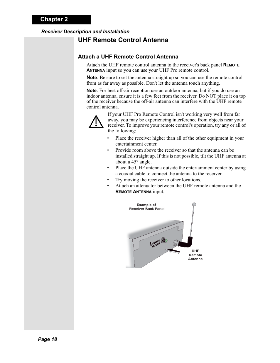 Uhf remote control antenna, Chapter 2 | Dish Network Solo 811 User Manual | Page 23 / 110