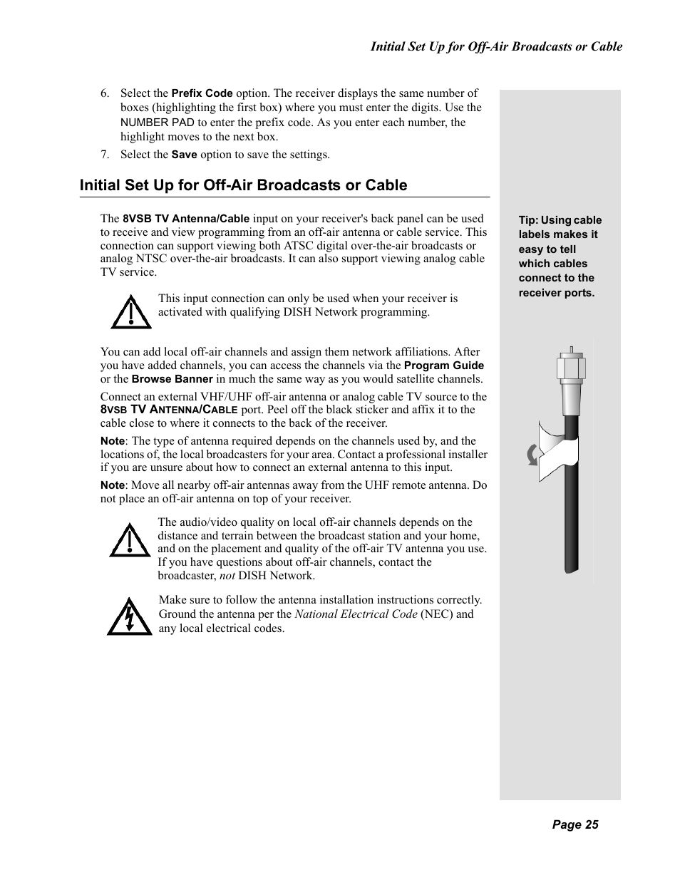 Initial set up for off-air broadcasts or cable | Dish Network Solo 811 User Manual | Page 30 / 110