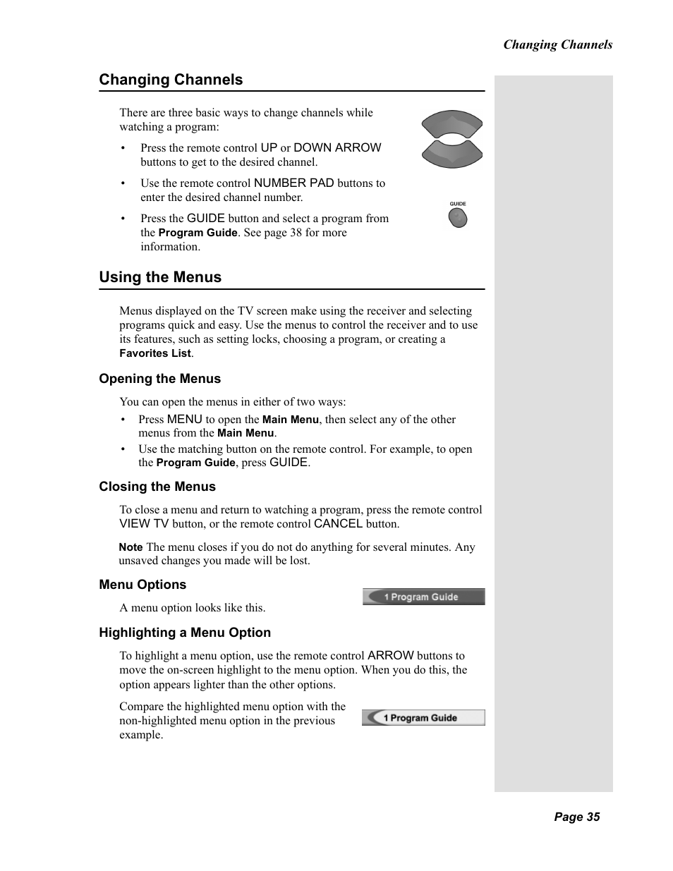 Changing channels using the menus, Changing channels, Using the menus | Dish Network Solo 811 User Manual | Page 40 / 110