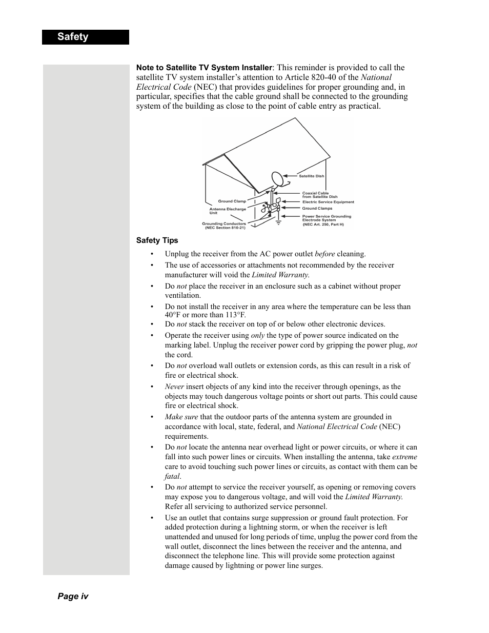 Safety | Dish Network Solo 811 User Manual | Page 5 / 110