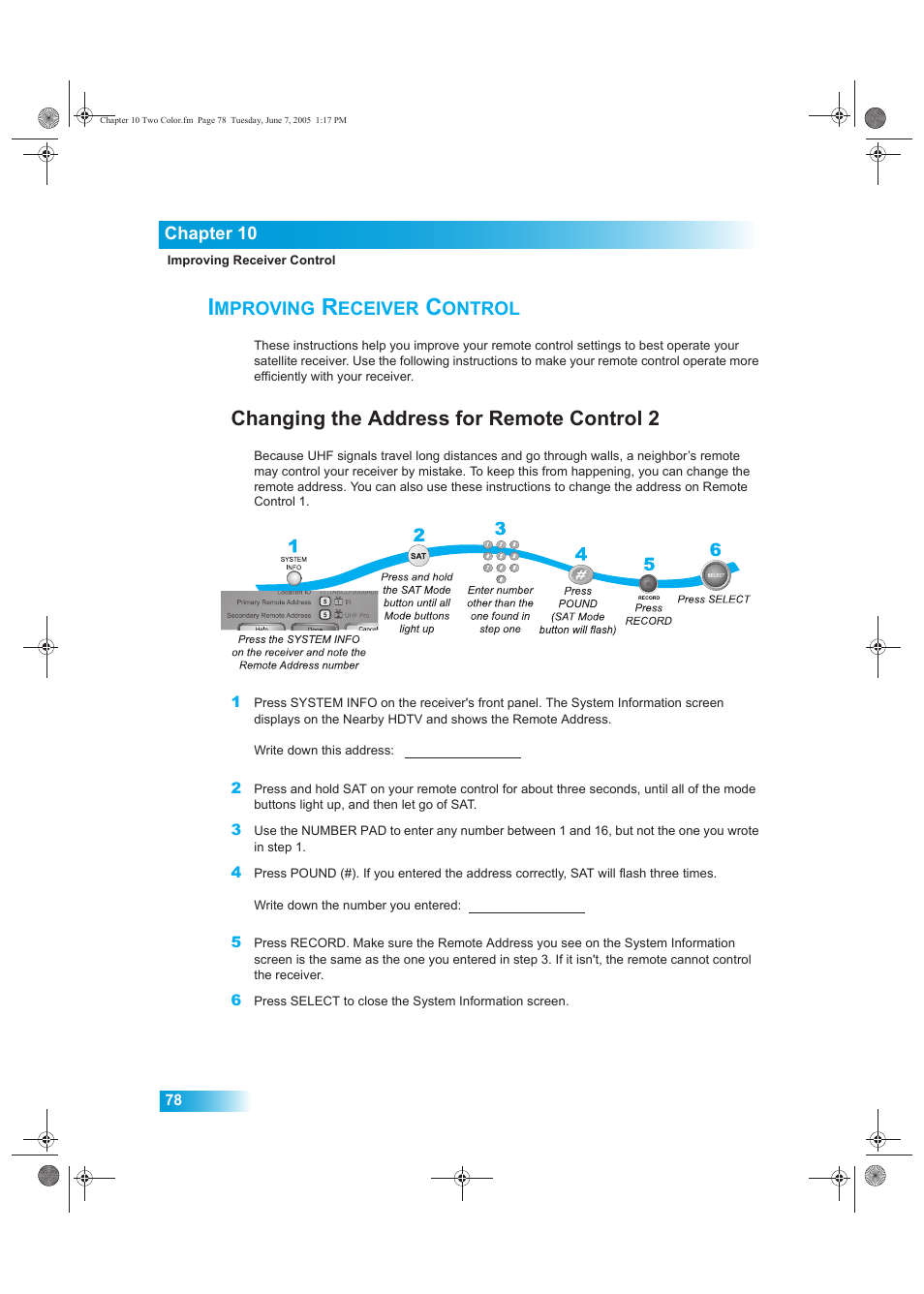 Mproving, Eceiver, Ontrol | Changing the address for remote control 2 | Dish Network 942 User Manual | Page 85 / 162