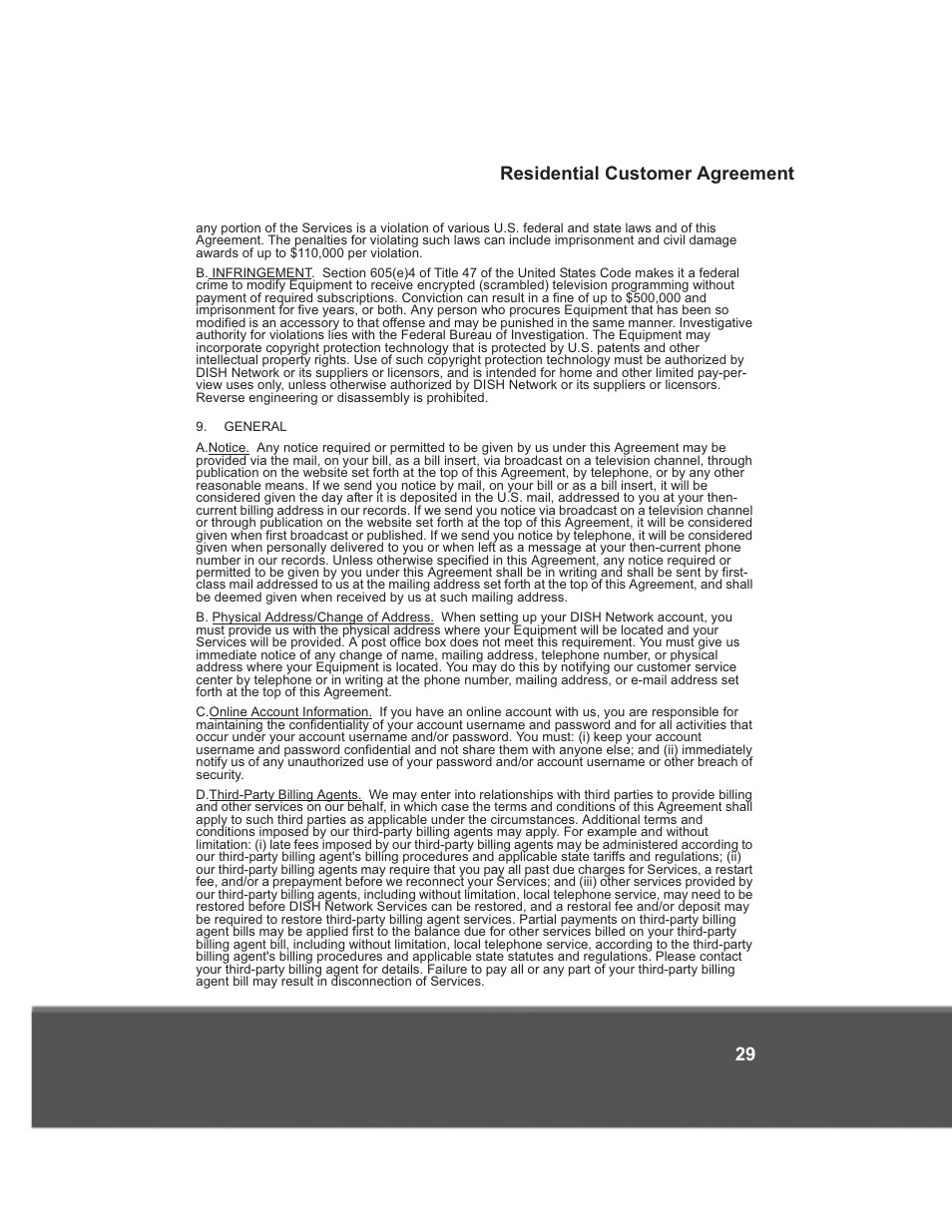 Residential customer agree phqw 29 | Dish Network 176779 User Manual | Page 37 / 45