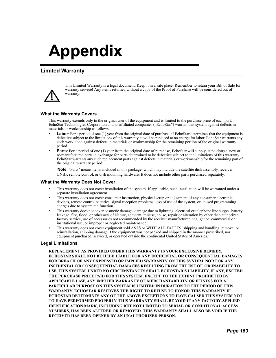 Appendix | Dish Network DuoDVR 625 User Manual | Page 158 / 179