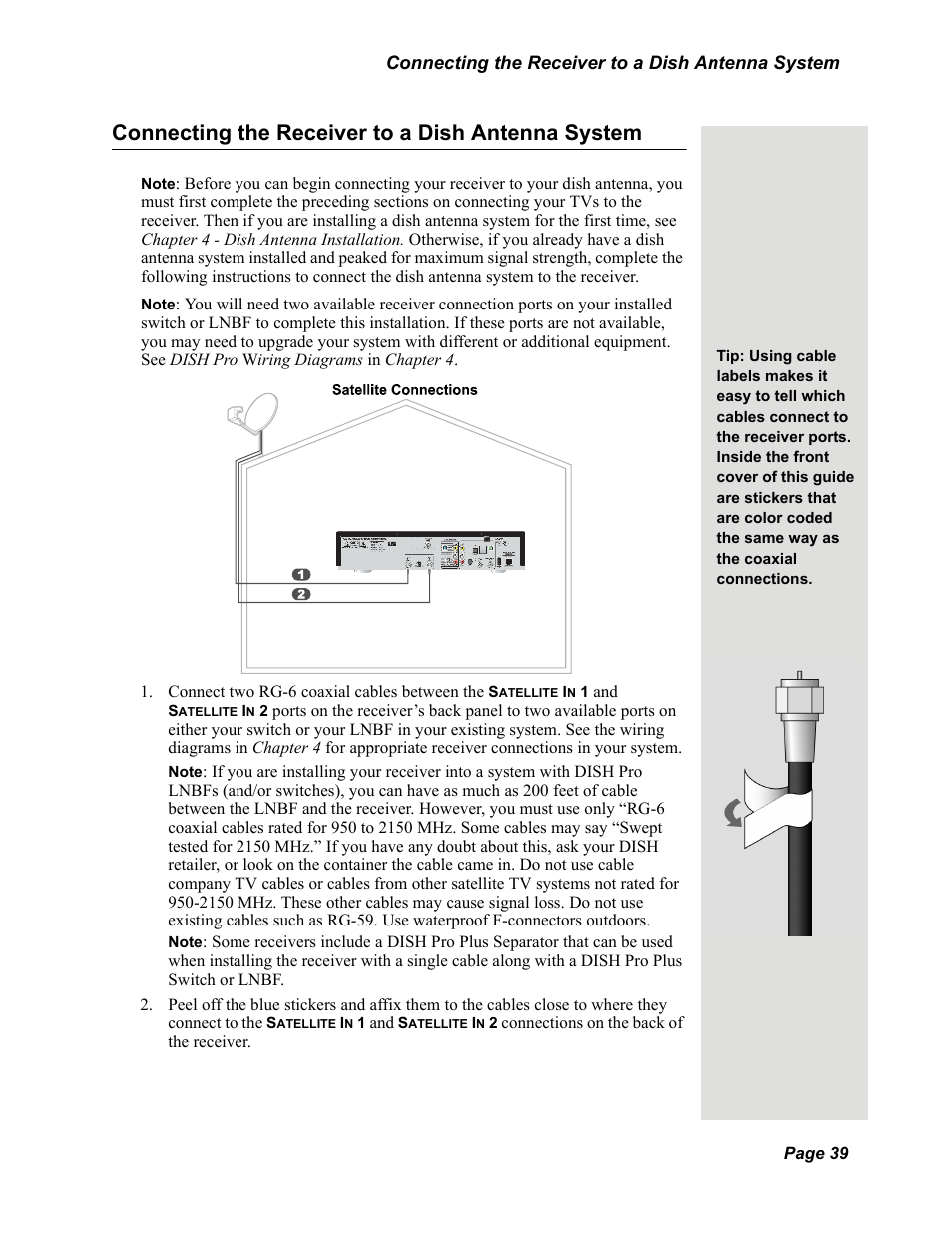 Connecting the receiver to a dish antenna system | Dish Network DuoDVR 625 User Manual | Page 44 / 179