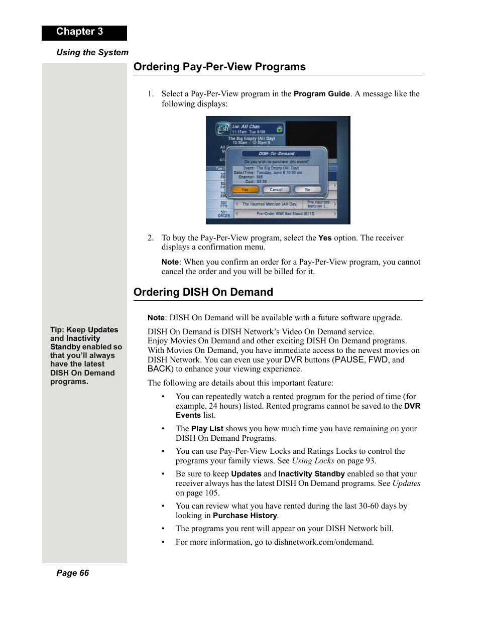 Ordering pay-per-view programs, Ordering dish on demand, Chapter 3 | Dish Network DuoDVR 625 User Manual | Page 71 / 179