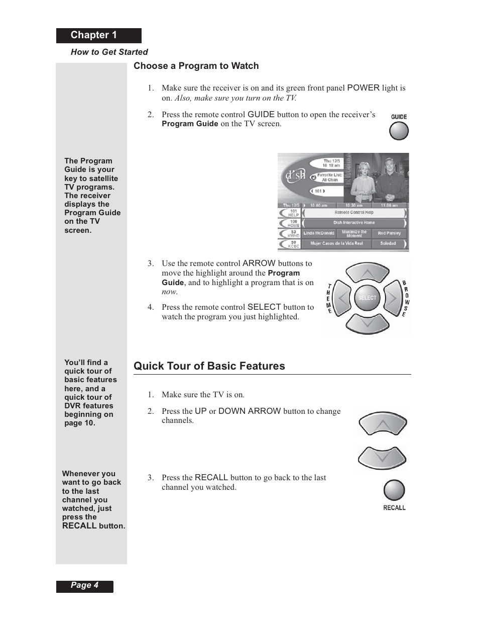 Quick tour of basic features, Chapter 1 | Dish Network 112182 User Manual | Page 10 / 148