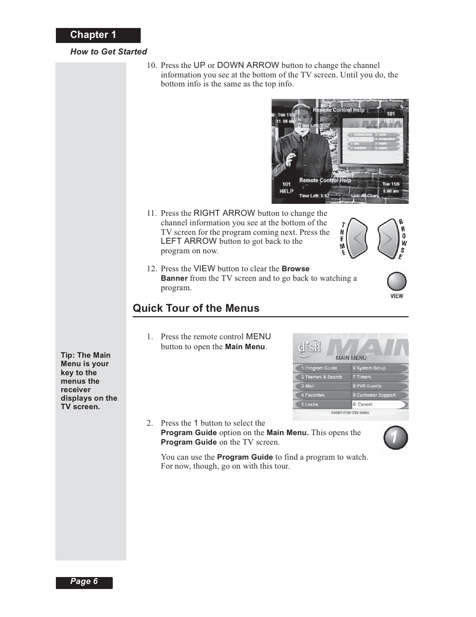 Quick tour of the menus, Chapter 1 | Dish Network 112182 User Manual | Page 12 / 148