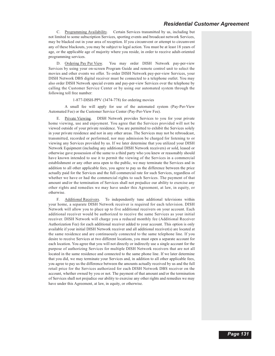 Residential customer agreement | Dish Network 112182 User Manual | Page 137 / 148