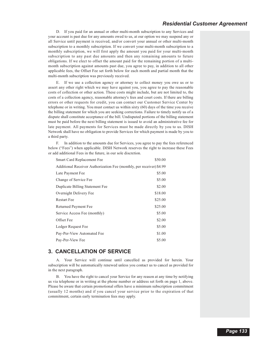 Residential customer agreement, Cancellation of service | Dish Network 112182 User Manual | Page 139 / 148