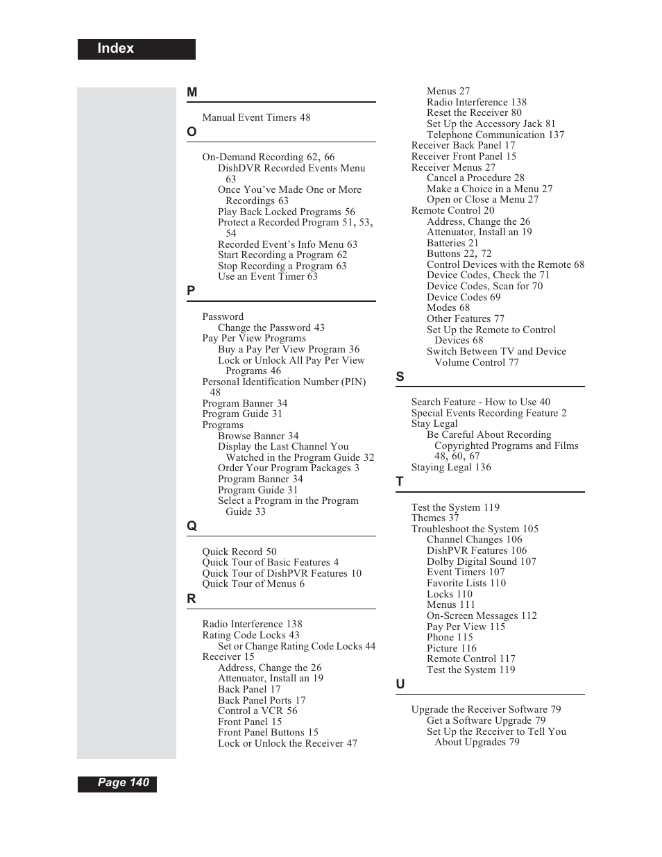 Index | Dish Network 112182 User Manual | Page 146 / 148
