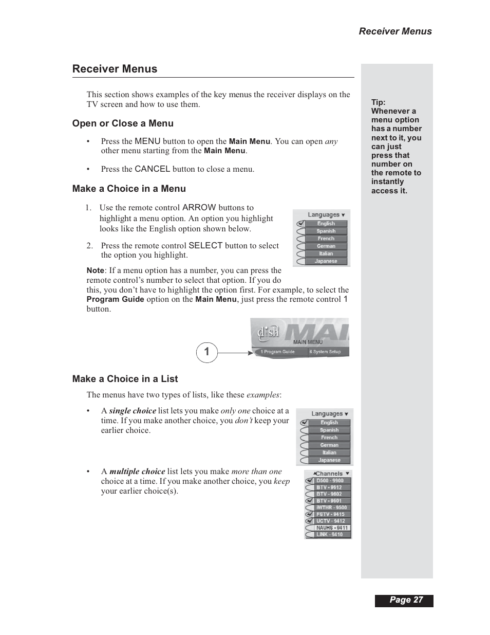 Receiver menus | Dish Network 112182 User Manual | Page 33 / 148
