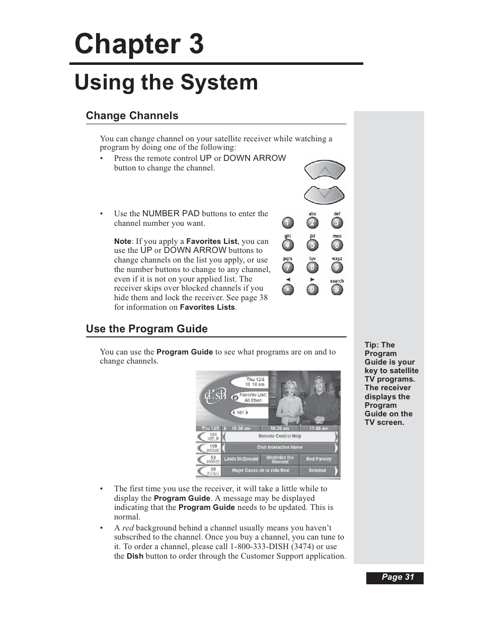 Chapter 3 - using the system, Change channels use the program guide, Chapter 3 | Using the system | Dish Network 112182 User Manual | Page 37 / 148