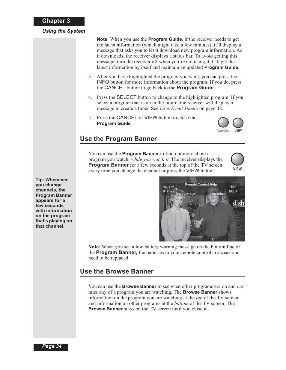 Use the program banner use the browse banner, Use the program banner, Use the browse banner | Chapter 3 | Dish Network 112182 User Manual | Page 40 / 148