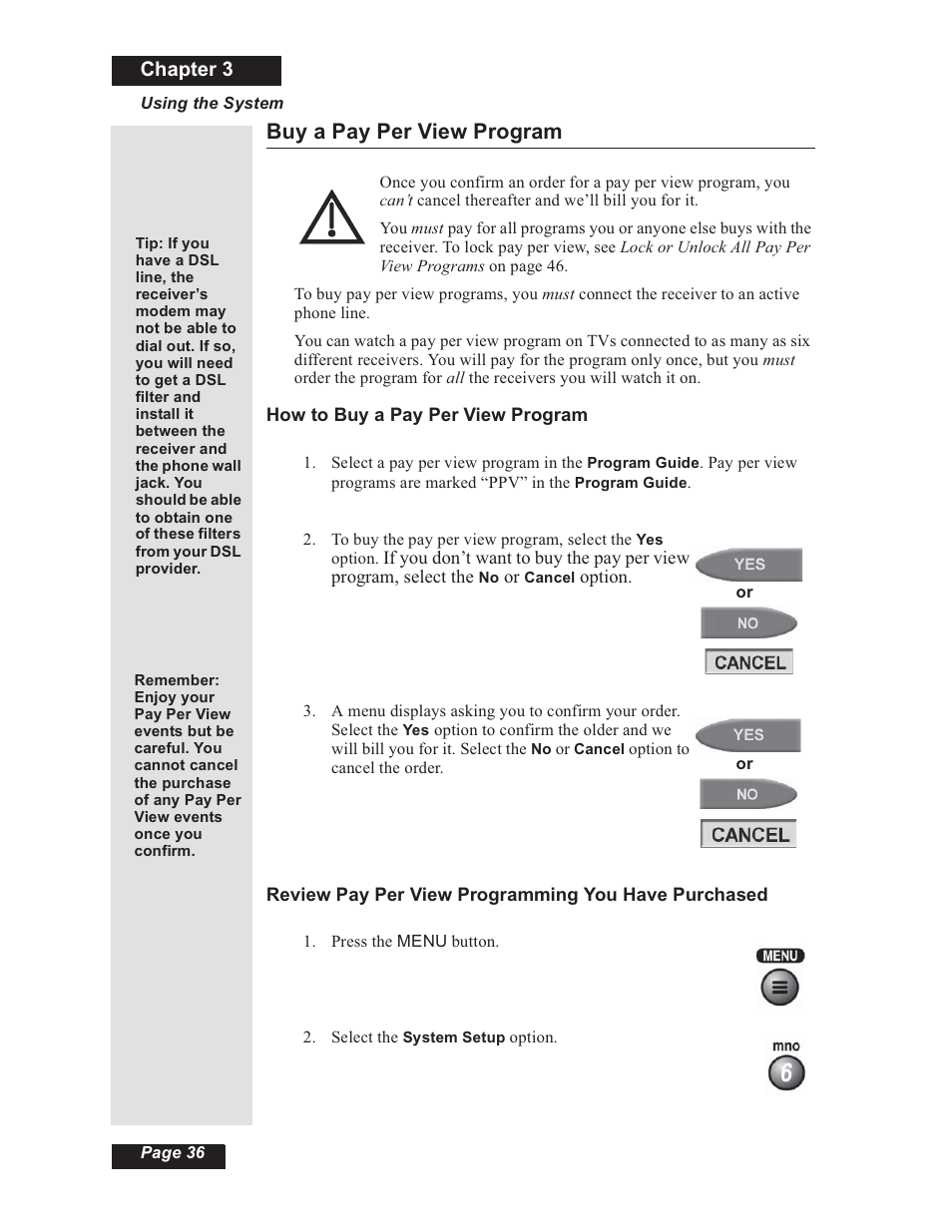 Buy a pay per view program, Chapter 3 | Dish Network 112182 User Manual | Page 42 / 148