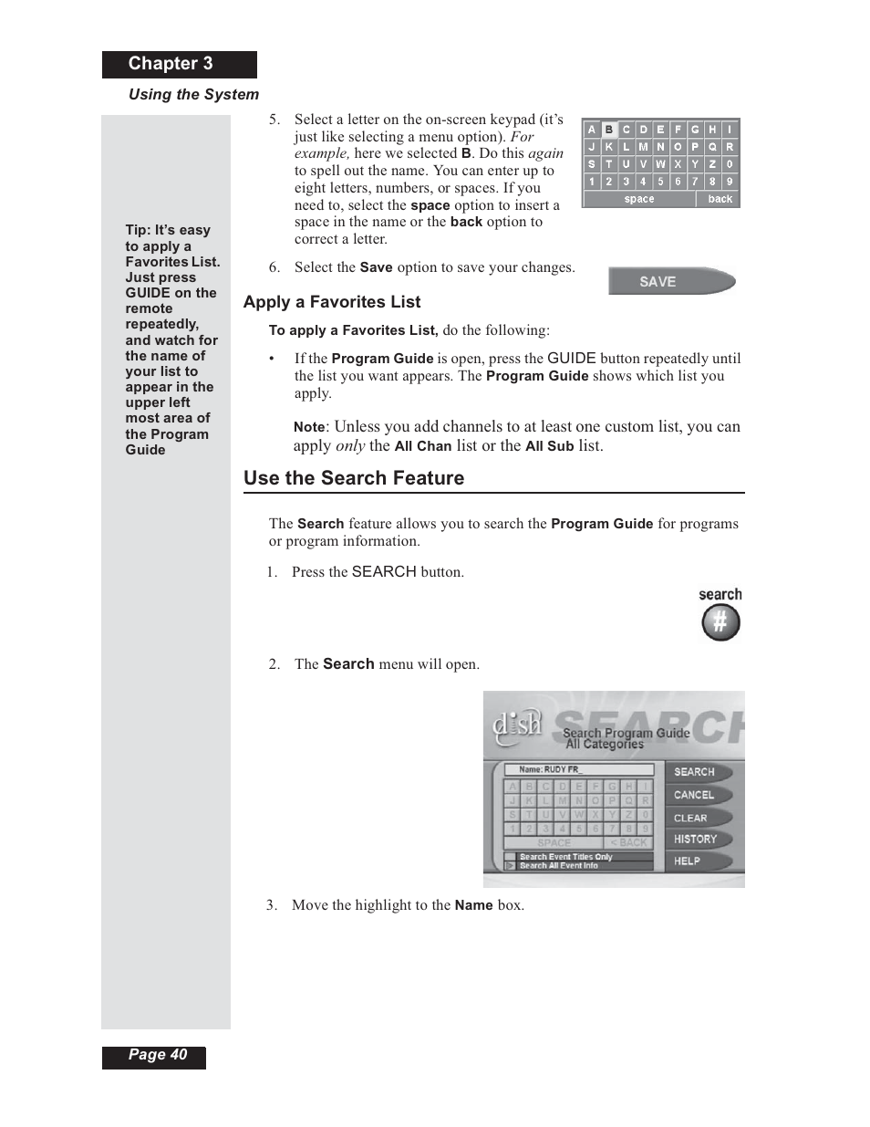 Use the search feature, Chapter 3 | Dish Network 112182 User Manual | Page 46 / 148