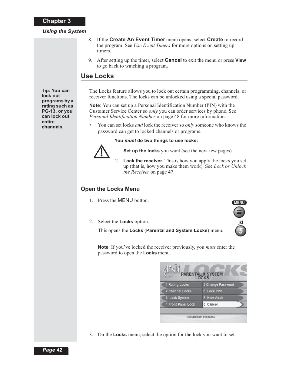 Use locks, Chapter 3 | Dish Network 112182 User Manual | Page 48 / 148
