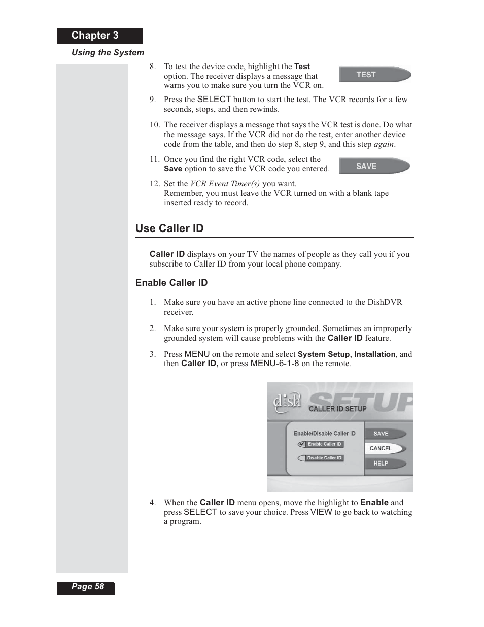 Use caller id, Chapter 3 | Dish Network 112182 User Manual | Page 64 / 148
