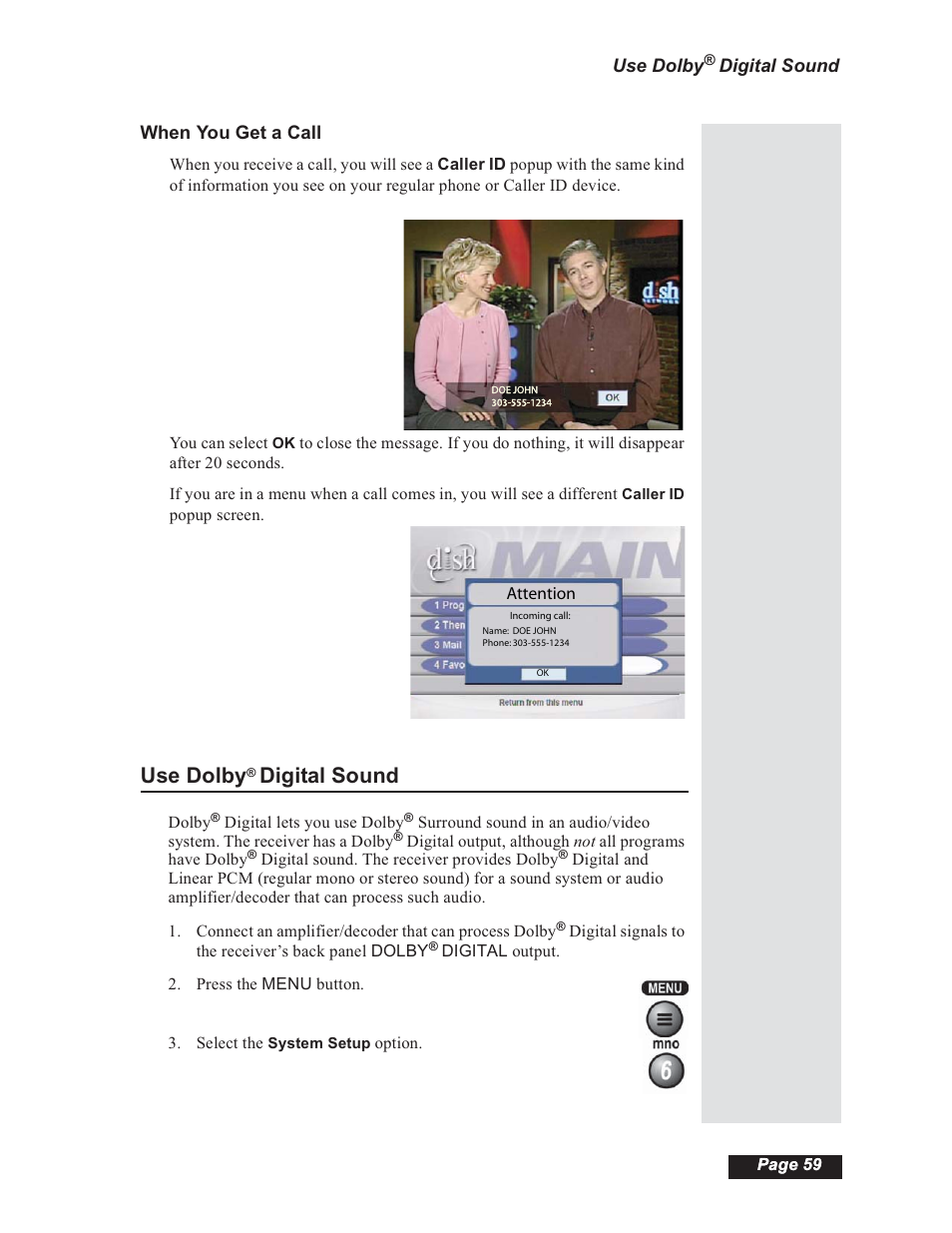 Use dolby® digital sound, Use dolby, Digital sound | Dish Network 112182 User Manual | Page 65 / 148