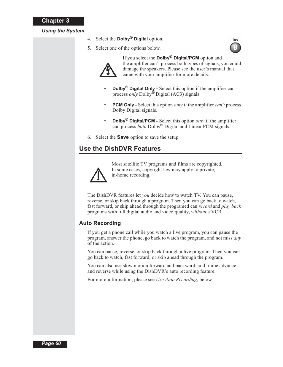 Use the dishdvr features, Chapter 3 | Dish Network 112182 User Manual | Page 66 / 148