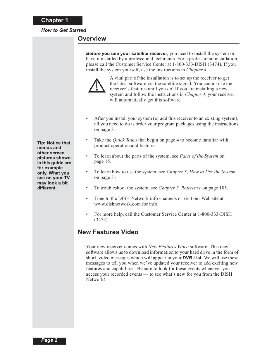 Overview new features video, Overview, New features video | Chapter 1 | Dish Network 112182 User Manual | Page 8 / 148