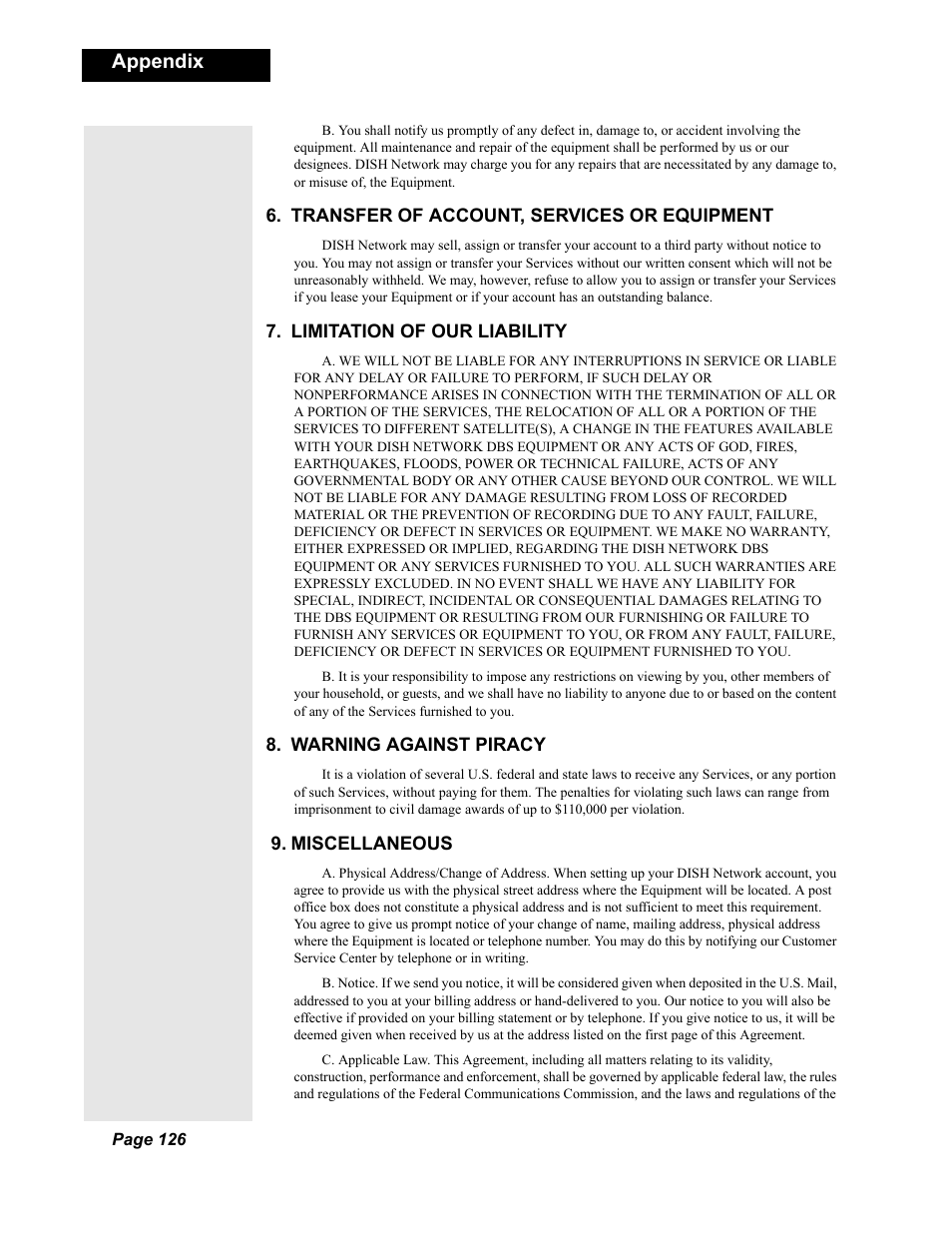 Appendix | Dish Network Solo 351 User Manual | Page 131 / 138