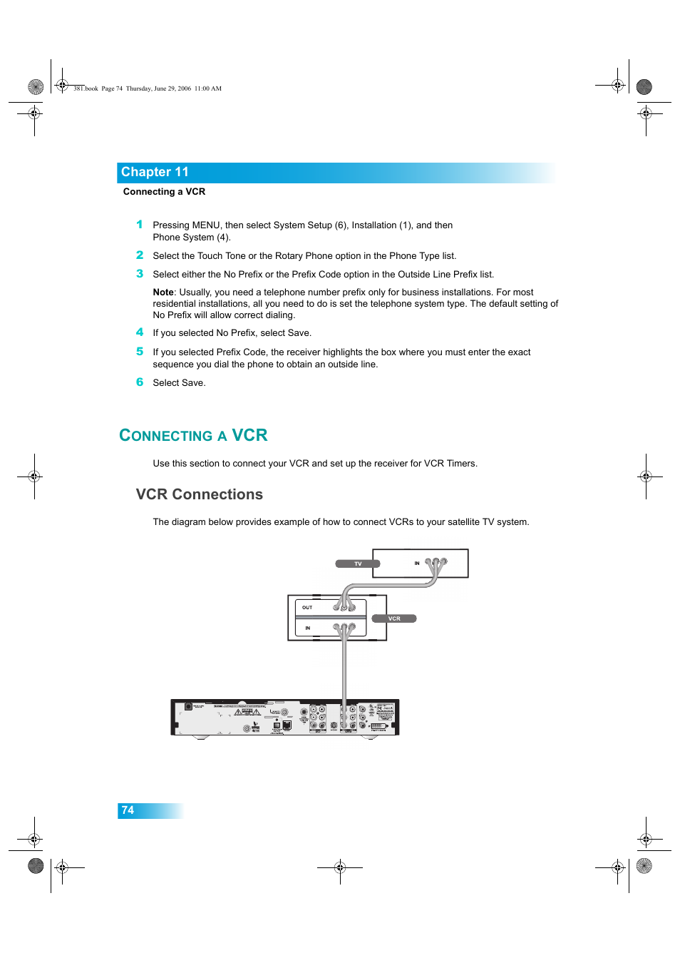 Onnecting, Vcr connections | Dish Network Solo 381 User Manual | Page 79 / 114